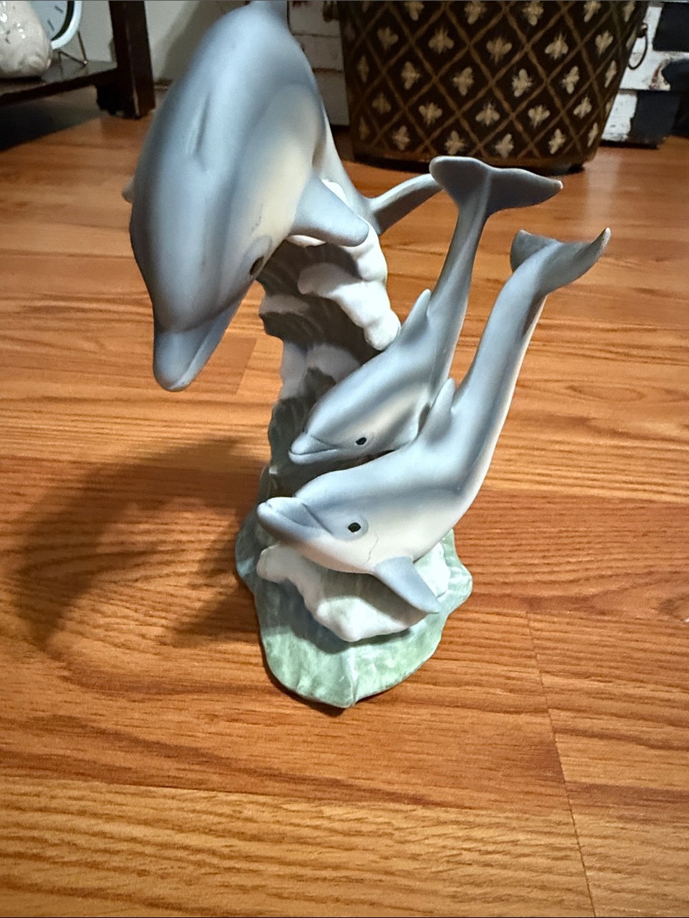 Imperial Porcelain Pale Blue Dolphin Family Sculpture